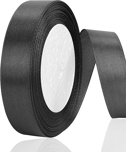 OWill Black Satin Ribbon, Double Sided Polyester 20mm X 22m(24 Yards) Gift Wrapping Ribbon for Cake Decoration, DIY Sewing Project, Party Balloon & Hair Bows Decoration