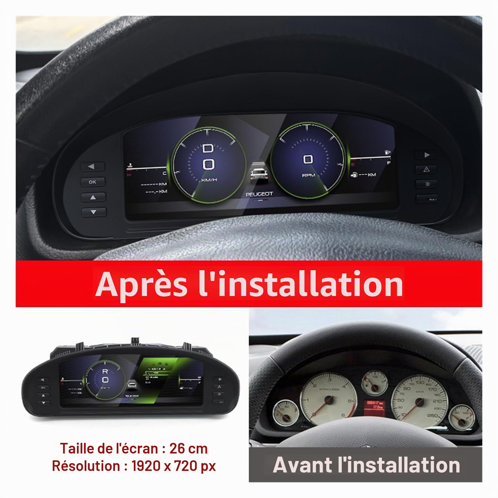 Tableau de bord numérique LCD for voiture, produit 2026, Compatible avec Peugeot 407 2004 – 2010, panneau de groupe d'instruments, Cockpit