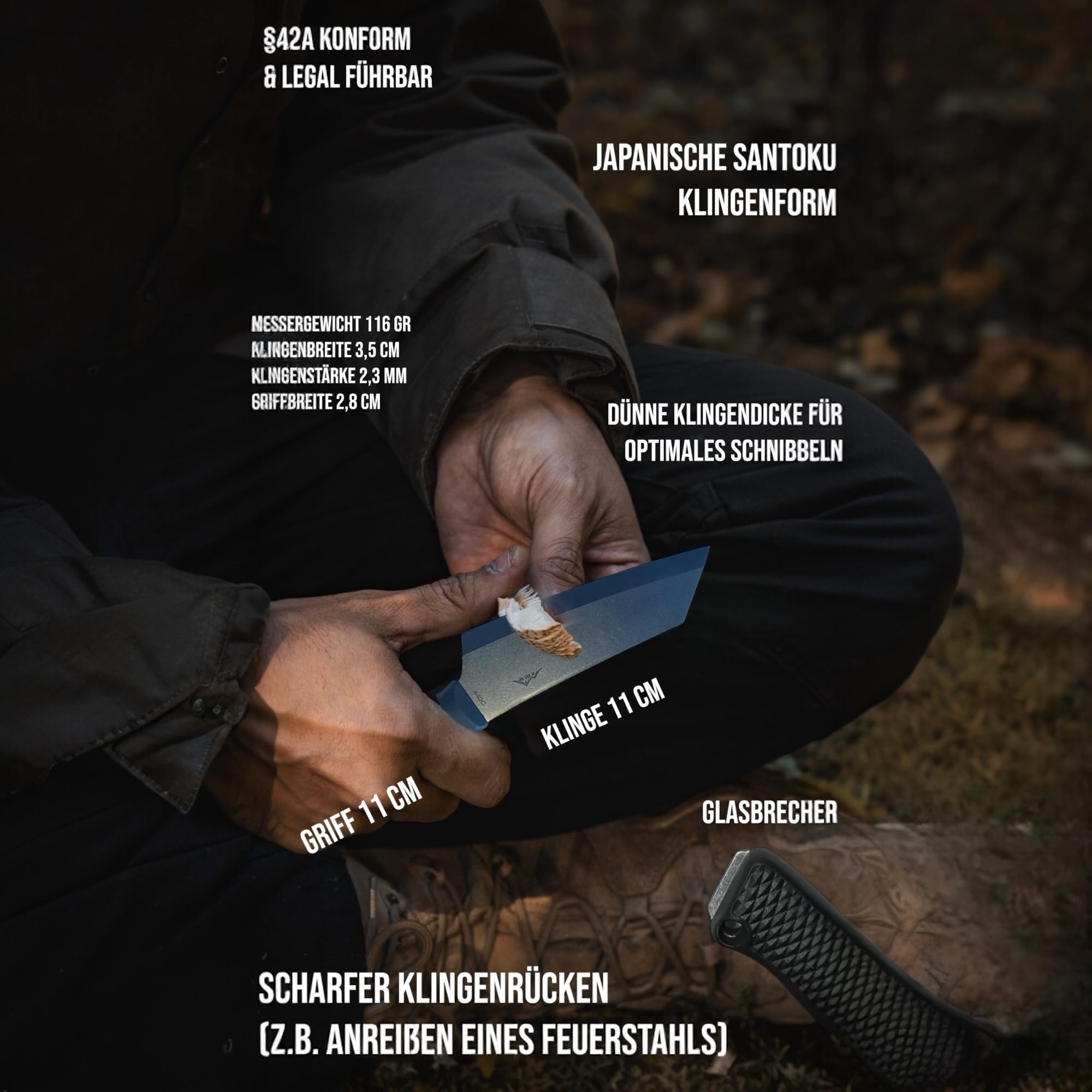 SK Wild Ones® Outdoor Küchenmesser - Jagdmesser Feststehende Klinge - Survival Messer Outdoor Griff Schnibbeln - Outdoormesser Feststehend - aus 440C-Stahl Gemüsemessser Camping Andhri Schwarz
