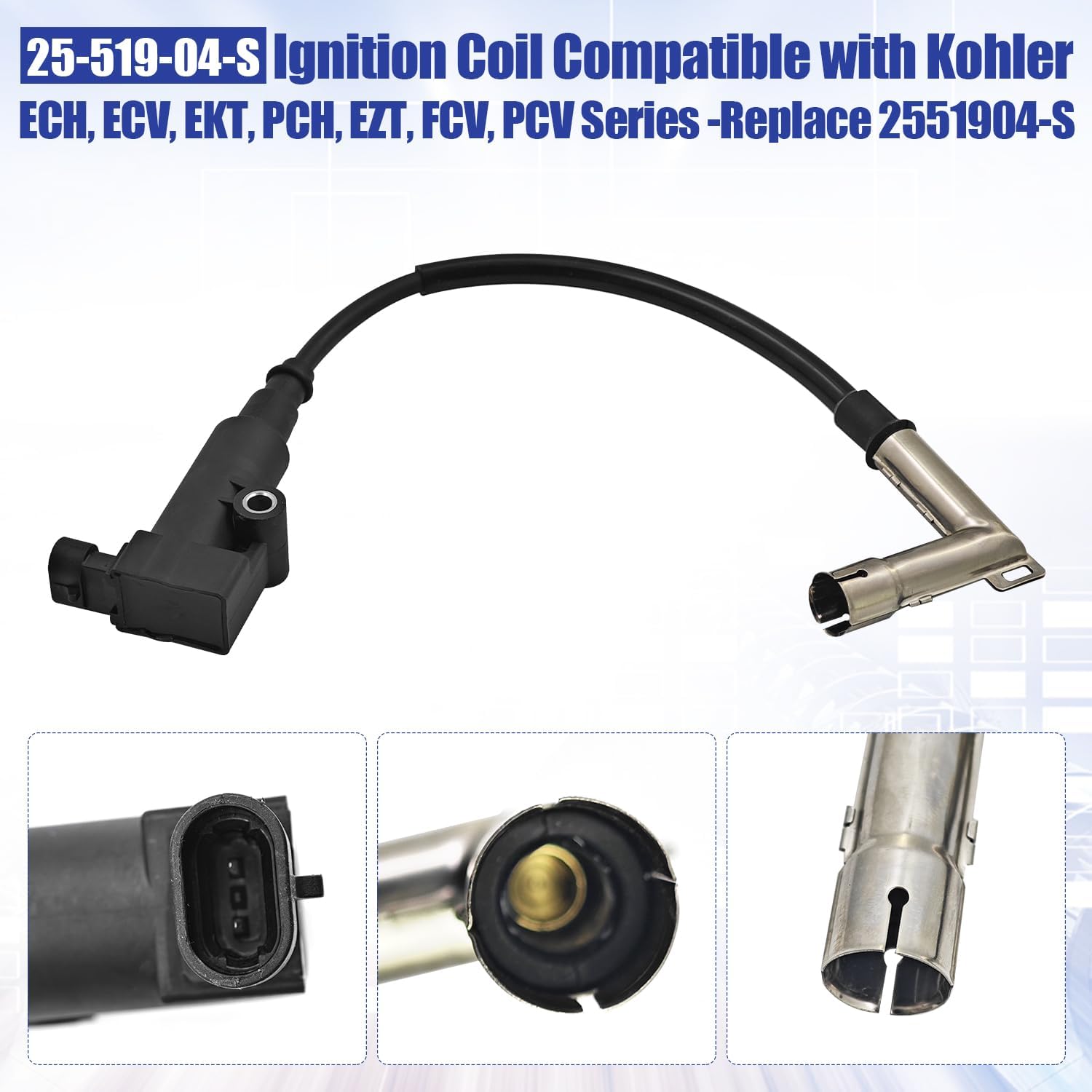 25-519-04-S Ignition Coil Compatible with Kohler ECH, ECV, EKT, PCH, EZT, FCV, PCV Engines - Replace 2551904-S, 25 519 04-S