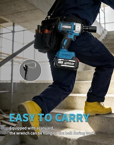 Miniatura 8 de Llave de impacto inalámbrica de 48 V, pistola de impacto de 1/2, pistola de impacto de alto par sin escobillas de 4 velocidades con luz LED, llave