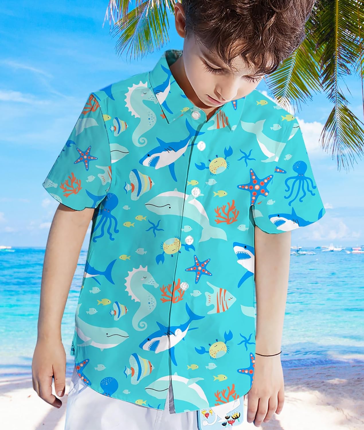2-10T Boys Novelty Hawaiian Short Sleeve Button Down Dress Shirt - Image 3