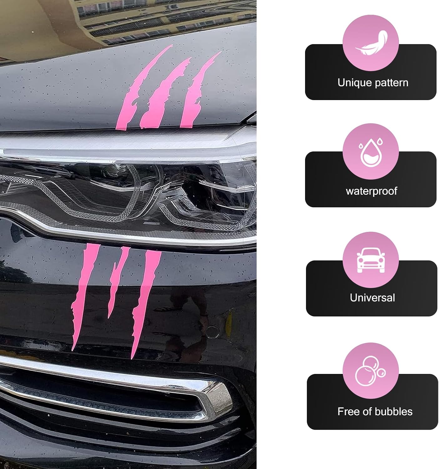 2 PCS Car Claw Mark Decals, 15.8 Inch Vehicle Reflective Decals, Automotive Monster Claw Mark Vinyl Stickers, Universal for Most Cars (Pink) image 5