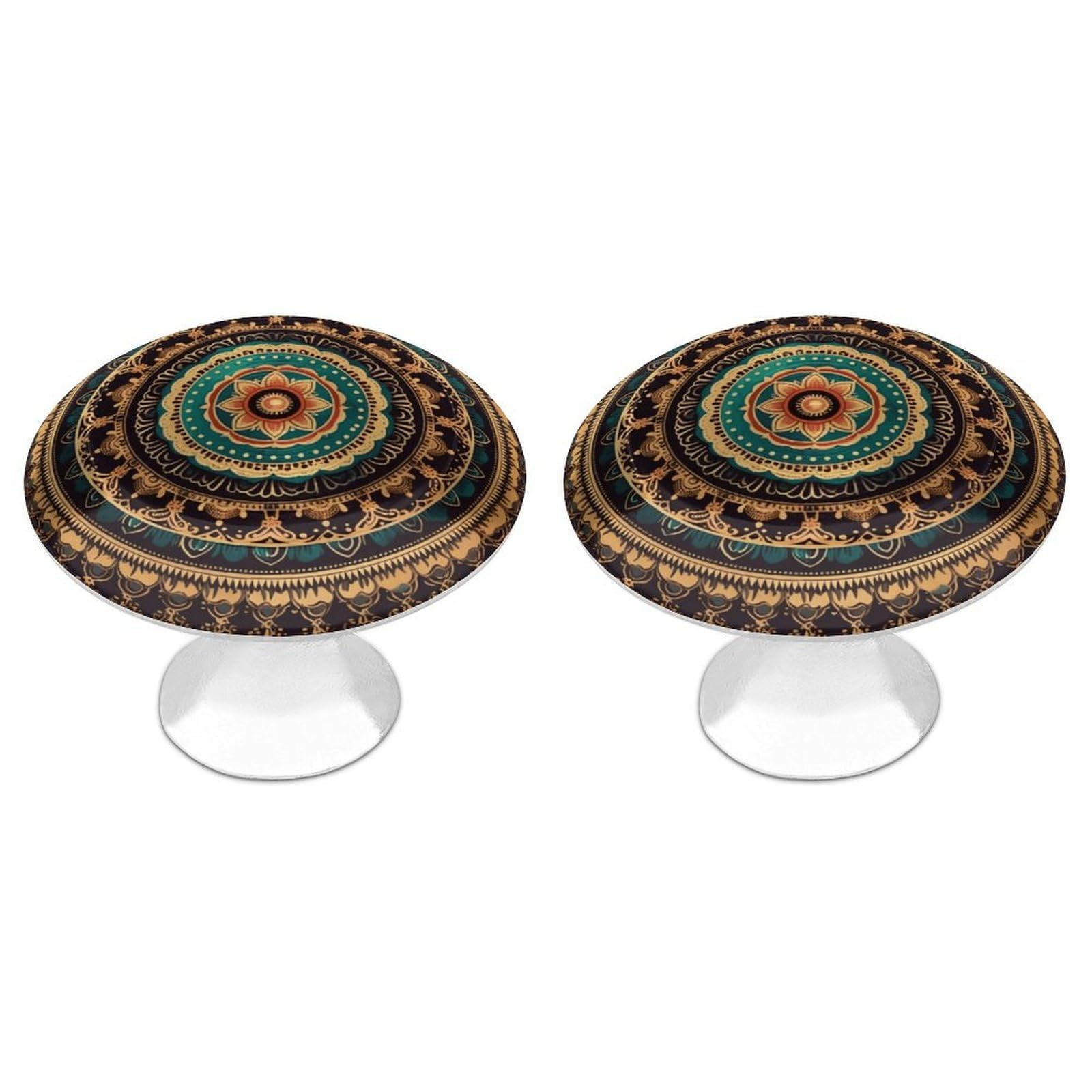 Vstadank Style Mandala Drawer Pulls Sturdy Stainless Steel Door Handle Round Cabinet Knobs Fashion Dresser Drawer Knobs Door Pulls Exquisite Cabinet Handles Furniture Pull 2Pcs
