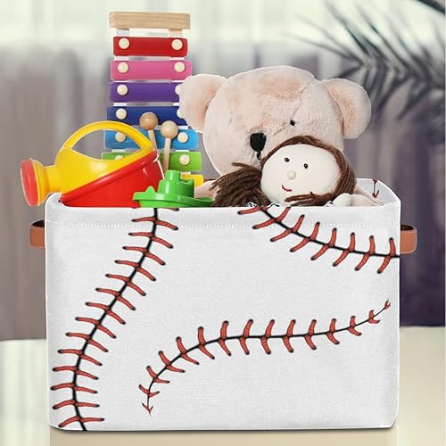 Miniatura 4 de Cesta de almacenamiento con puntadas de béisbol, caja de cubo de almacenamiento deportiva, cesta de béisbol deportiva, de lona para sóftbol,