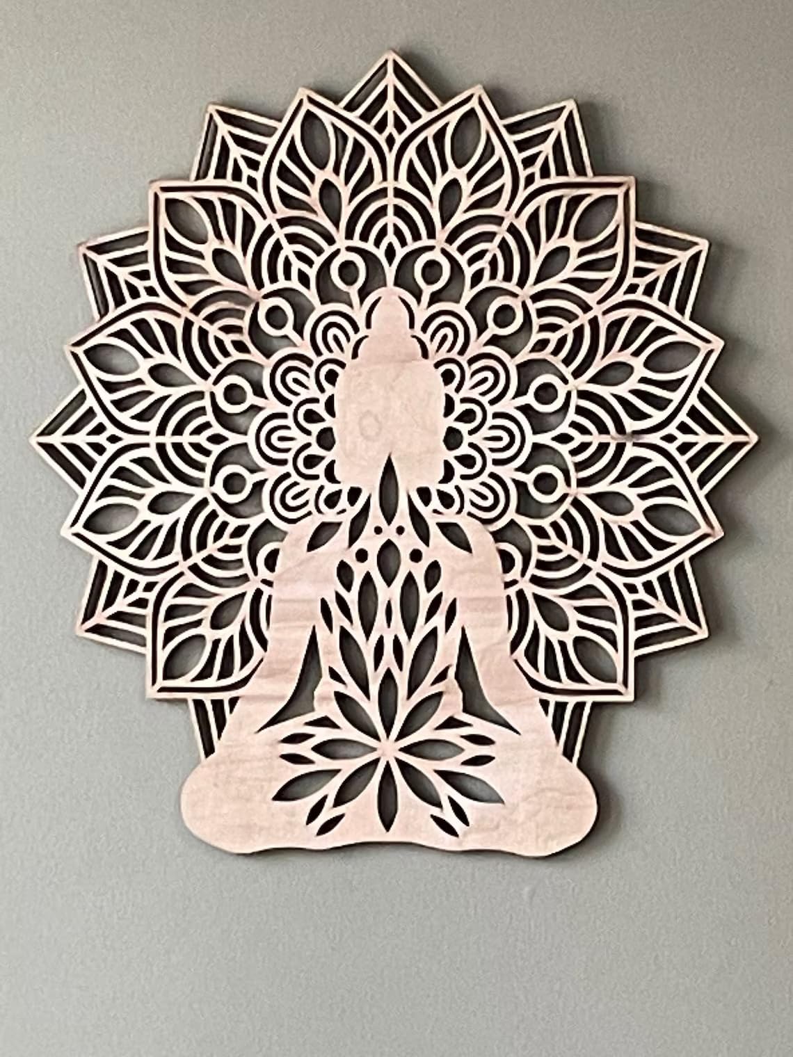 American Elm Wood Buddha Wall Art - Zen Meditation Wall Decor, 14 x 13 Inch, Wooden Yoga Wall Art for Home
