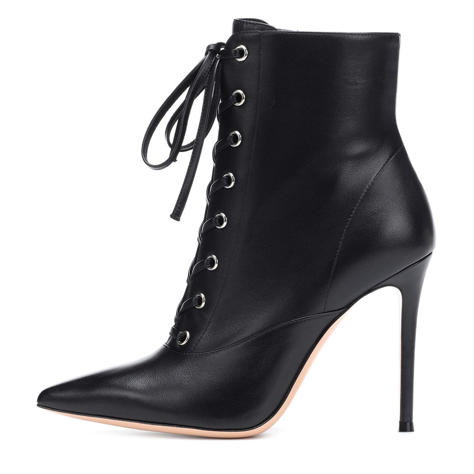 Talon Aiguille Talons Hauts 13CM pour Femmes à Lacets Bout Pointu Bottes à Talons Aiguilles Mat 34-46,Black-40