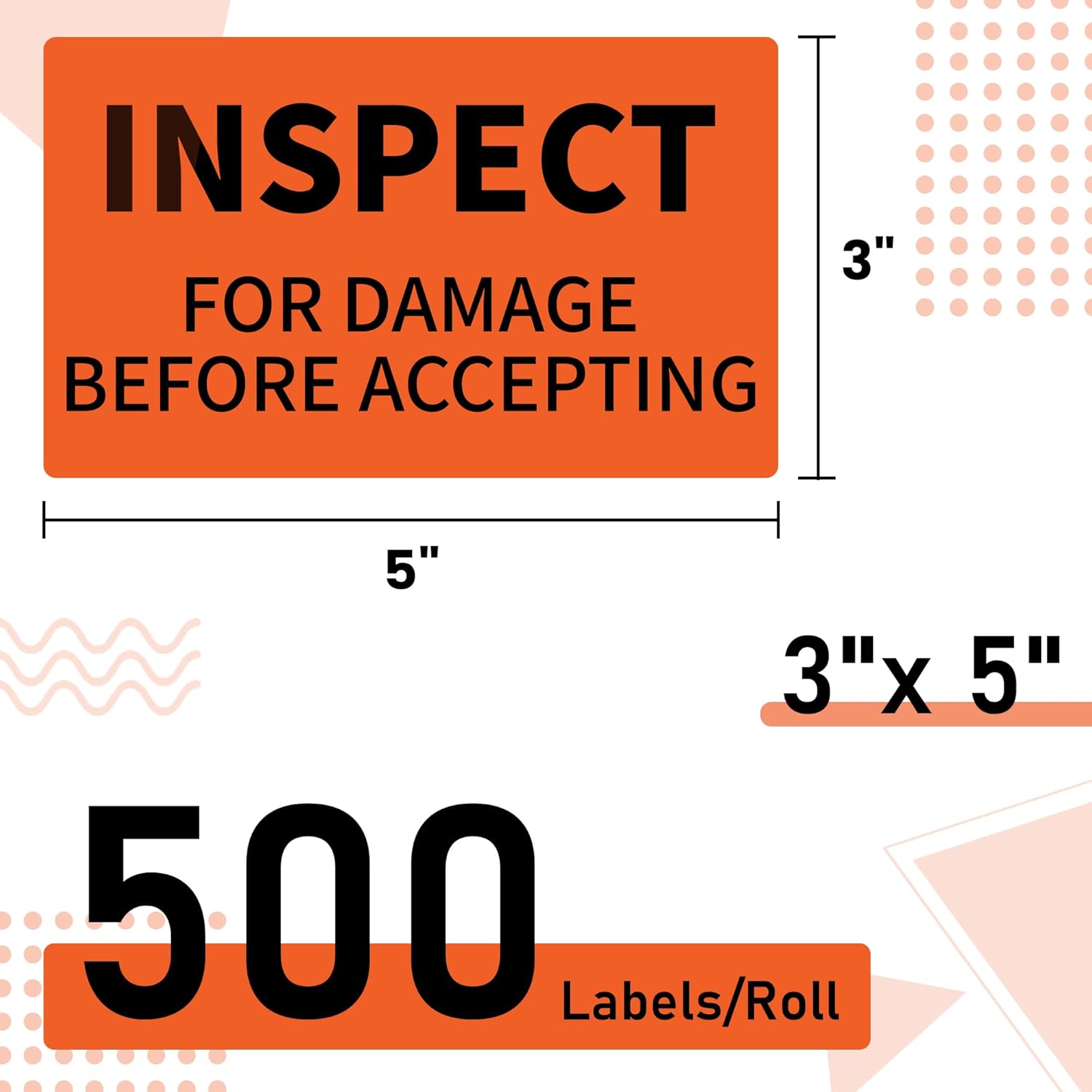 L LIKED 3" x 5" Inspect for Damage Labels, 500 Sticker Before Accepting Warning Stickers for Shipping or Packing, Permanent Adhesive (Pack of 2)