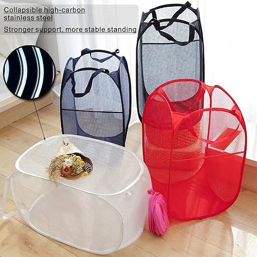 Miniatura 65 de BATTOO Cesta plegable de malla fuerte de lujo con bolsillo lateral plegable para lavandería, baño, habitación de los niños, dormitorio universitario