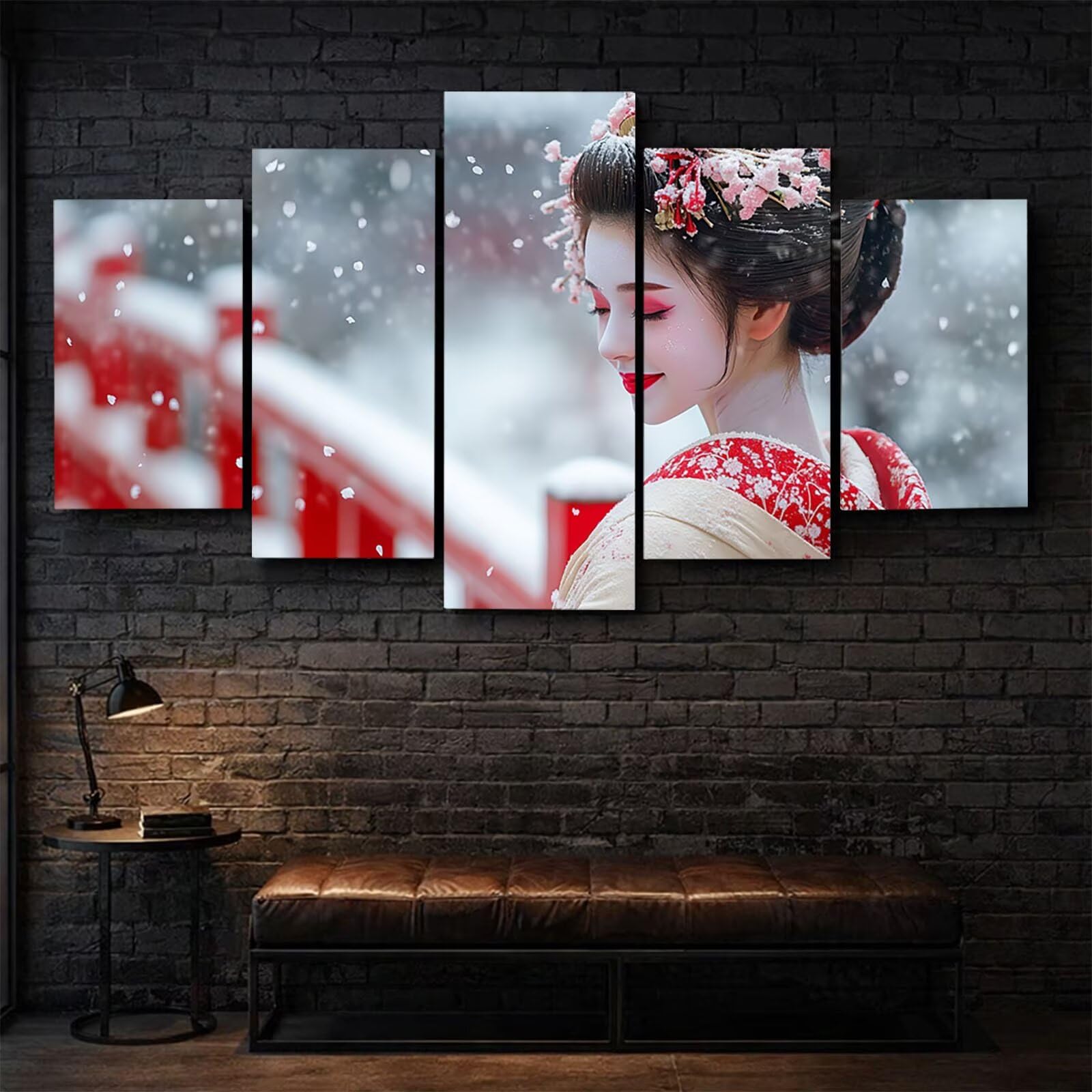 5 Pack Leuchtend Malen Nach Zahlen Erwachsene Geisha Drei Größen YCBZ-5528 | DIY Set Erwachsene mit Pinselset Acrylfarben Set Fünf Leinwand zum Bemalen Winter für Deko Wohnzimmer Geschenke für Frauen