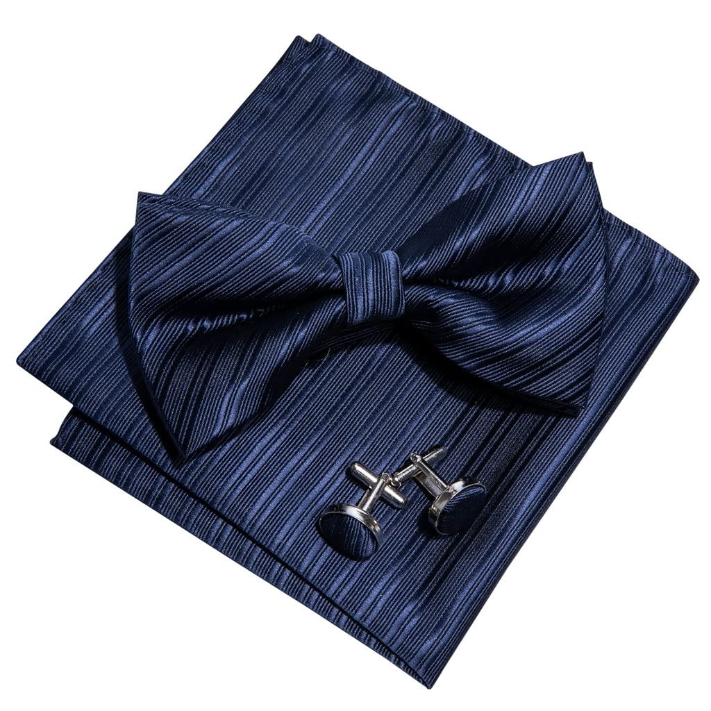 Corbata a Rayas para Hombre, Pajarita de Seda, Pajaritas Formales de Mariposa, Lazos preatados de Negocios, Gemelos Cuadrados de Bolsillo