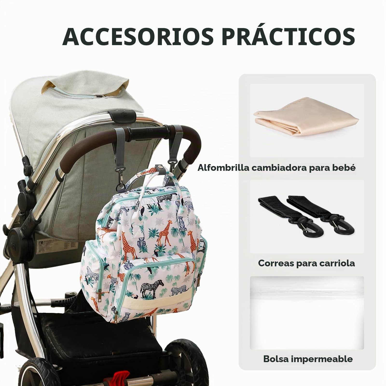 SONARIN Multifuncional Impermeable Mochila de Pañales para Bebé,Gran Capacidad Bolsa de Pañales Bolso Cambiador Bolsa para Pañales de Viaje con Cambiador & Ganchos Carrito Bebé(Flores)