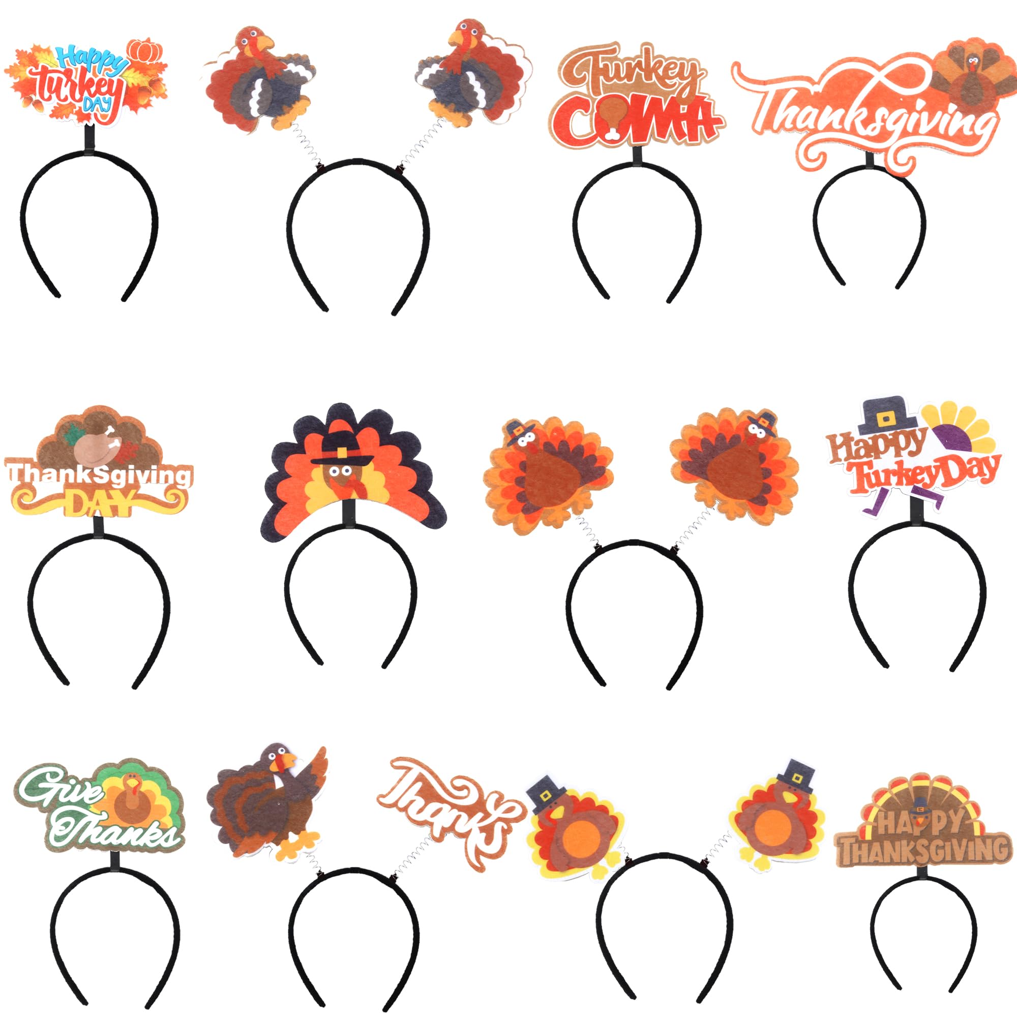Swakuta 12 Pcs Thanksgiving Headband Happy Turkey Day Head Boppers Turkey Coma Headband for Kids Adults Thanksgiving Costume Accessories Party