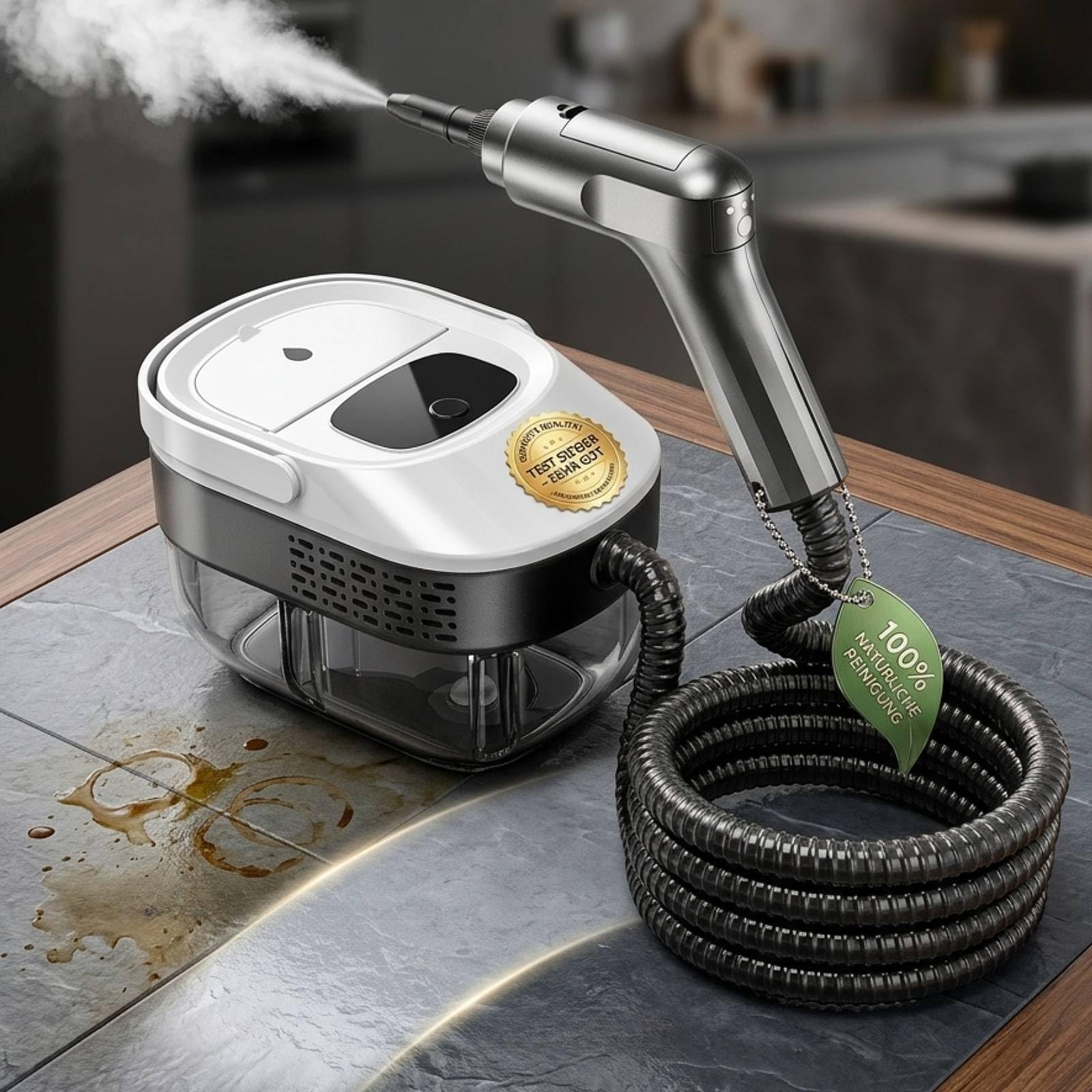 Limpiador de Vapor Portátil 2500W con Depósito 1.6L, Limpiadora de Vapor 3 Bares 3 Niveles Ajustables con 14 Accesorios para Suelos Cocina Sofá Coche Ventanas