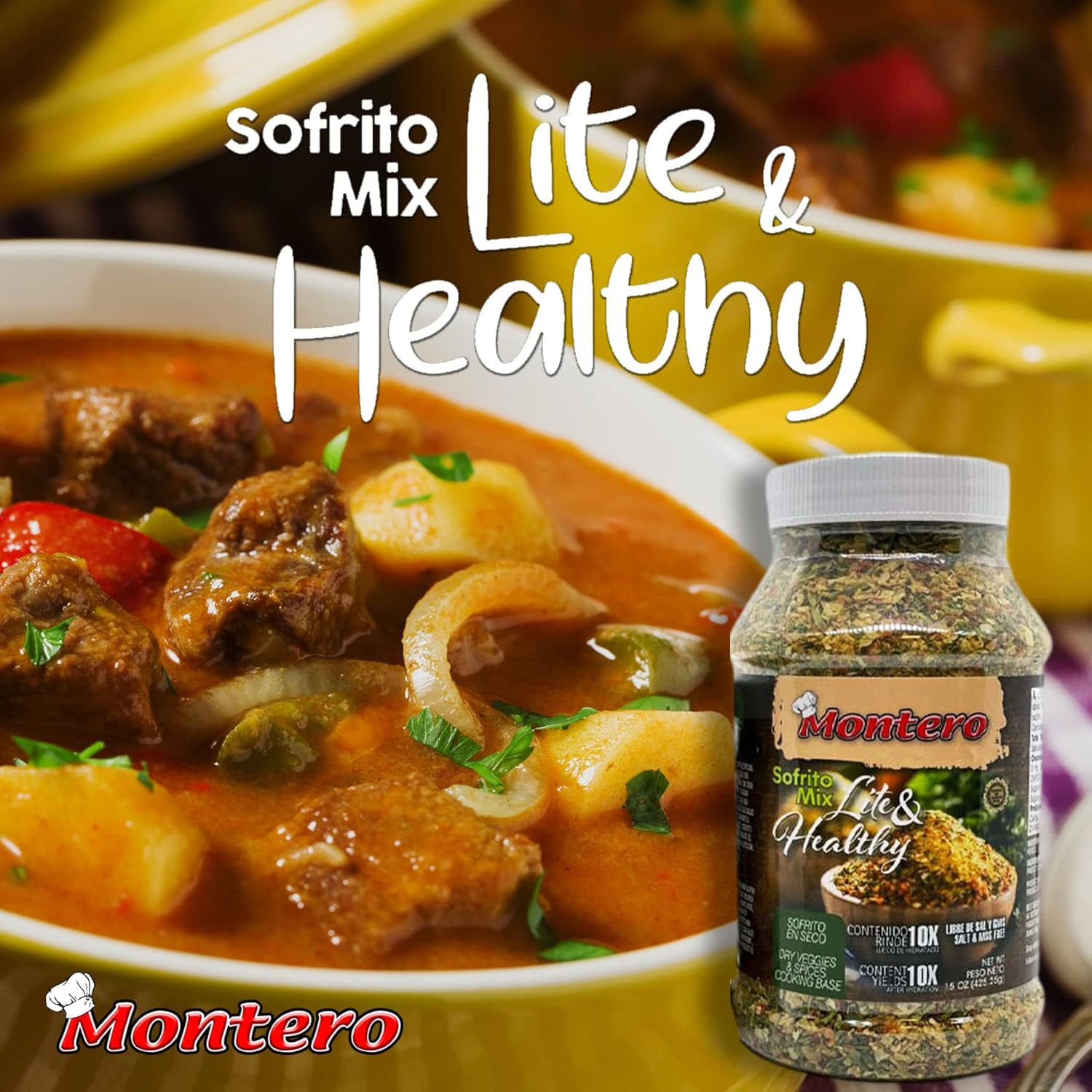 Montero Sofrito Mix 15oz - Dry Veggies & Spices Cooking Base - Salt & MSG Free - Natural Ingredients - Lite & Healthy (Made in Puerto Rico)