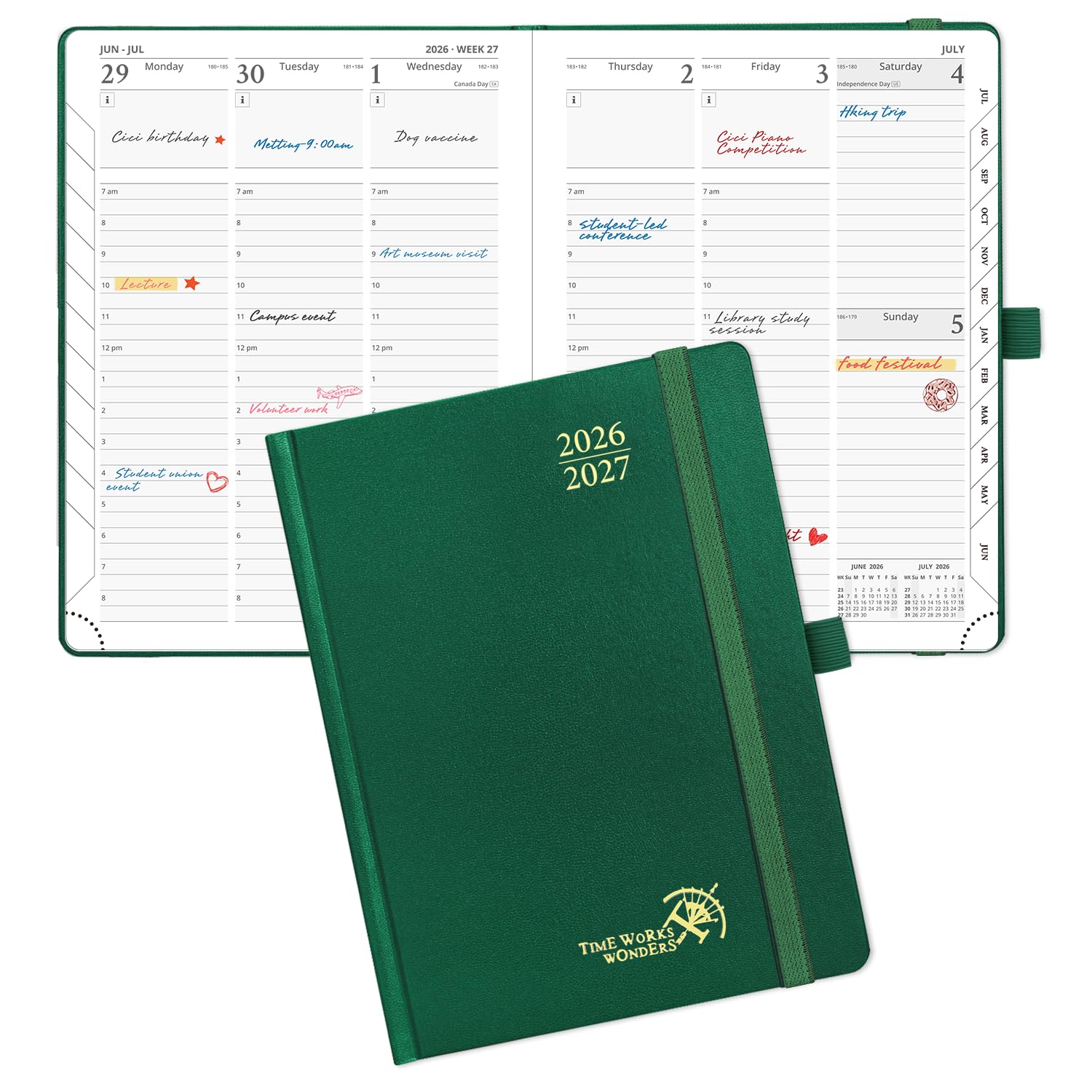 POPRUN 2026-2027 Academic Planner, 6.5" x 8.75", Weekly and Monthly Calendar, July 2026 to June 2027, Hardcover Appointment Book with Verital Layout, Hourly Time Slots, Monthly Tabs - Dark Green โ image 1