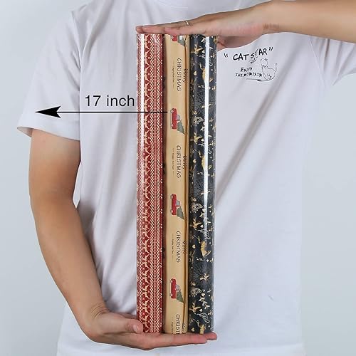 Miniatura 10 de Aimyoo Paquete de papel de regalo de Navidad de estraza azul, juego de papel de regalo de Navidad para niños, diseño de bastones de caramelo,