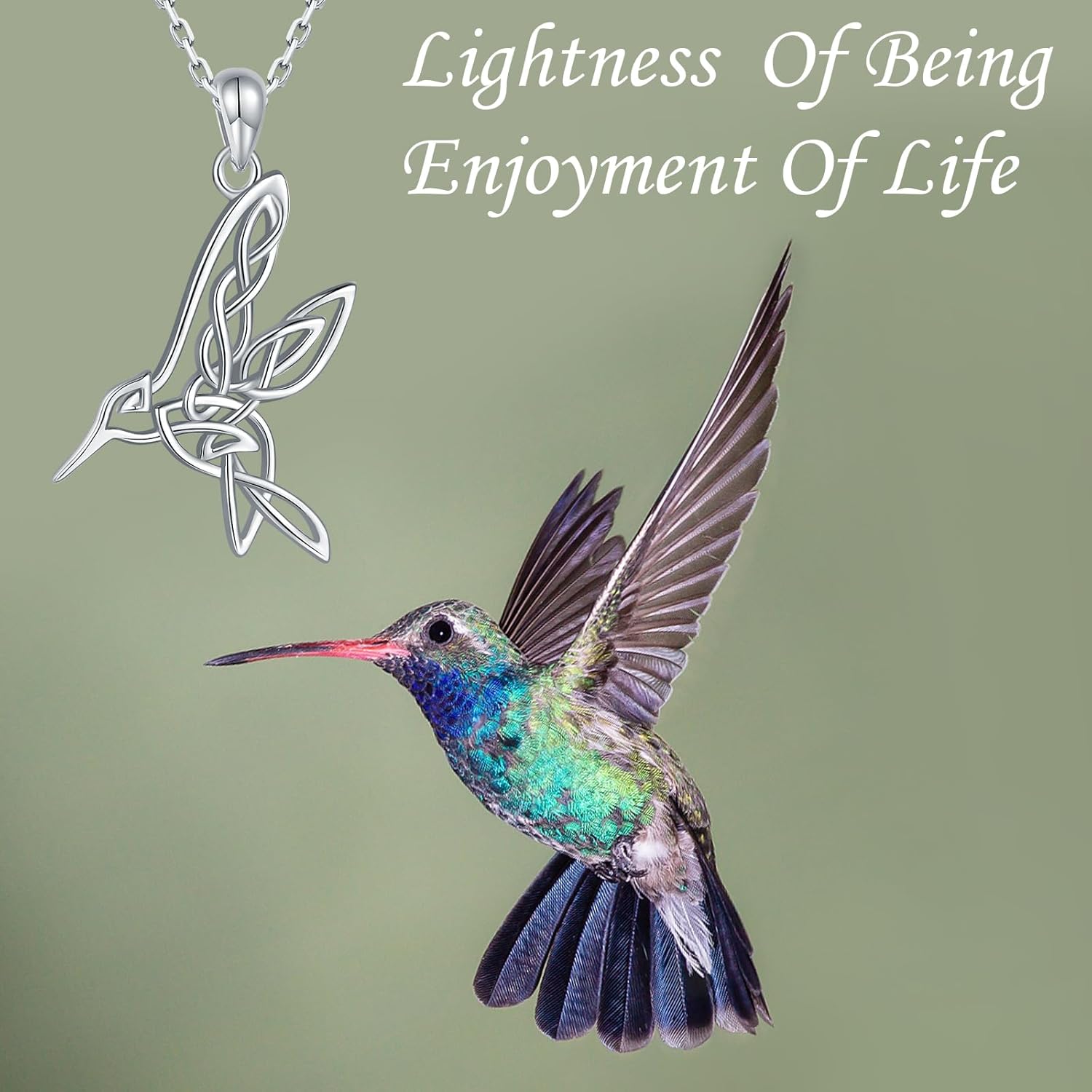 HUAIYU Hummingbird Celtic Pendant Necklace for Women- 925 Sterling Silver Lucky Celtic Knot Humming Bird Necklaces Mother's Day Birthday Christmas Jewelry Gifts for Mom - Image 2