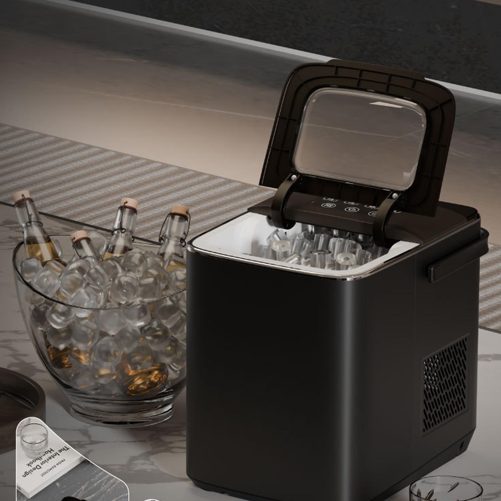 Genérico Máquina de Hielo de sobremesa, Lista en 6 Minutos con 9 Cubitos, Controles táctiles Digitales, autolimpiante para la Cocina del hogar. (White 10×12.36×11.77in)