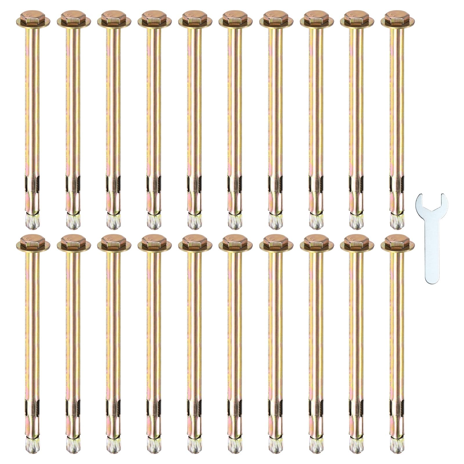 M METERXITY 20-Pack Hex Expansion Bolt, M8x150mm Colored Galvanized Iron-Carbon Steel External Hex Expansion Bolts W/ 14mm Wrench, Anti-Corrosion Metal Bolt for Concrete/Dry Brick/Block Walls