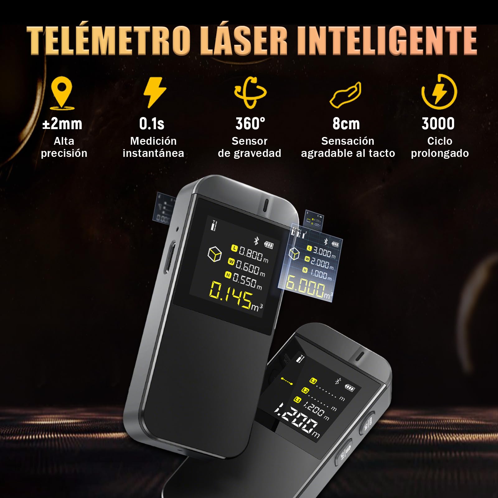 Telémetro Láser IR40 40m, Precisión ±2 mm, Medidor Laser Distancia con Bluetooth, Pantalla de Giro Automático, 8 Modos, Batería Recargable, para Bricolaje, Mide Distancia, Superficie, Volumen y Altura