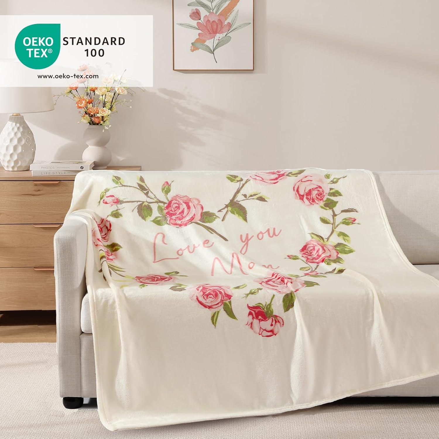 Geniospin Throw Blanket for Mom Birthday Gifts from Daughter Son, Dear Mom Blanket for Women's Day, Super Soft Flannel Throw Blanket for Couch Bed Sofa, Warm and Cozy