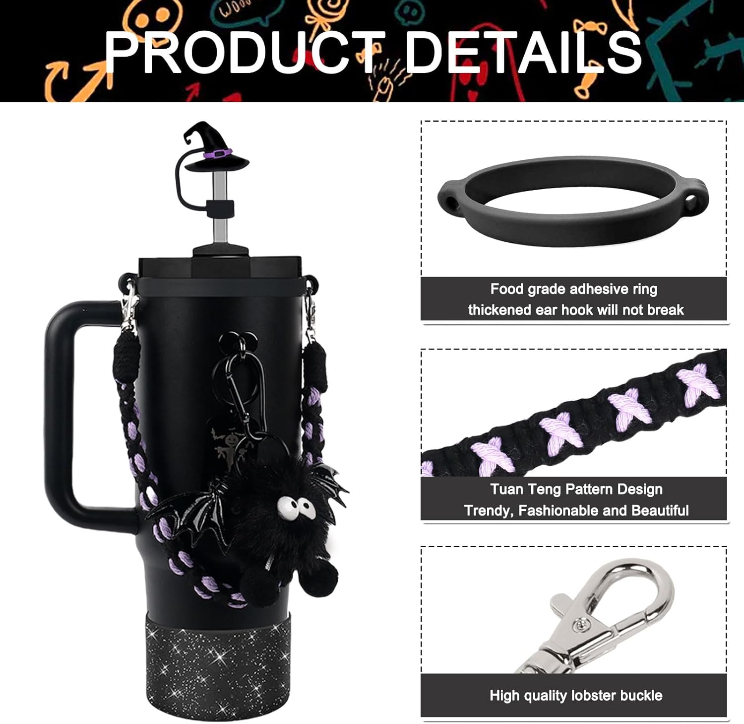BELSITA Halloween Accessories Set - Black Devil Witch Hat Cap, Silicone Boot, Charms for 30/40oz Tumble - Image 4