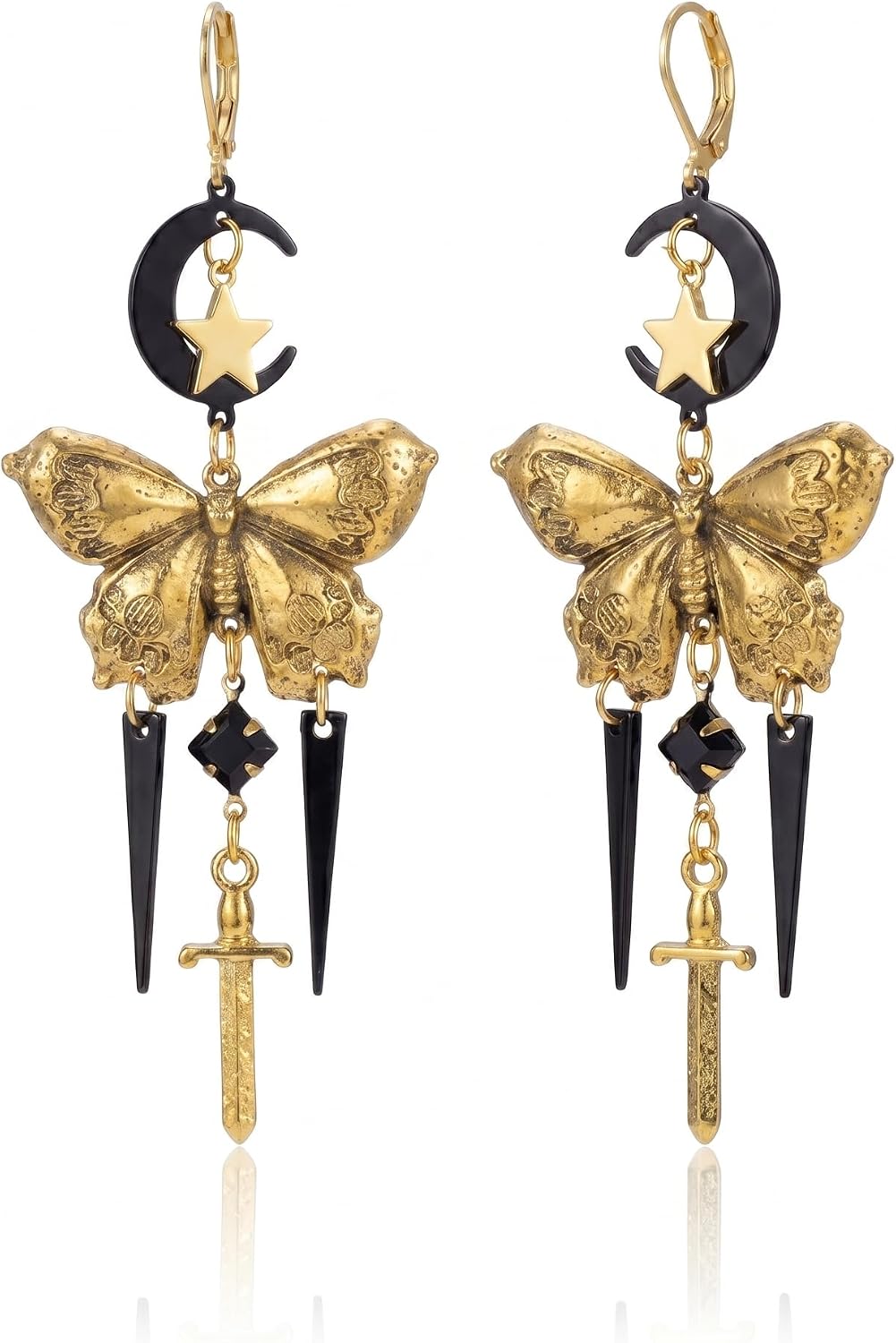Gothic Butterfly Moon Star Dangle Earrings Goth Jewelry