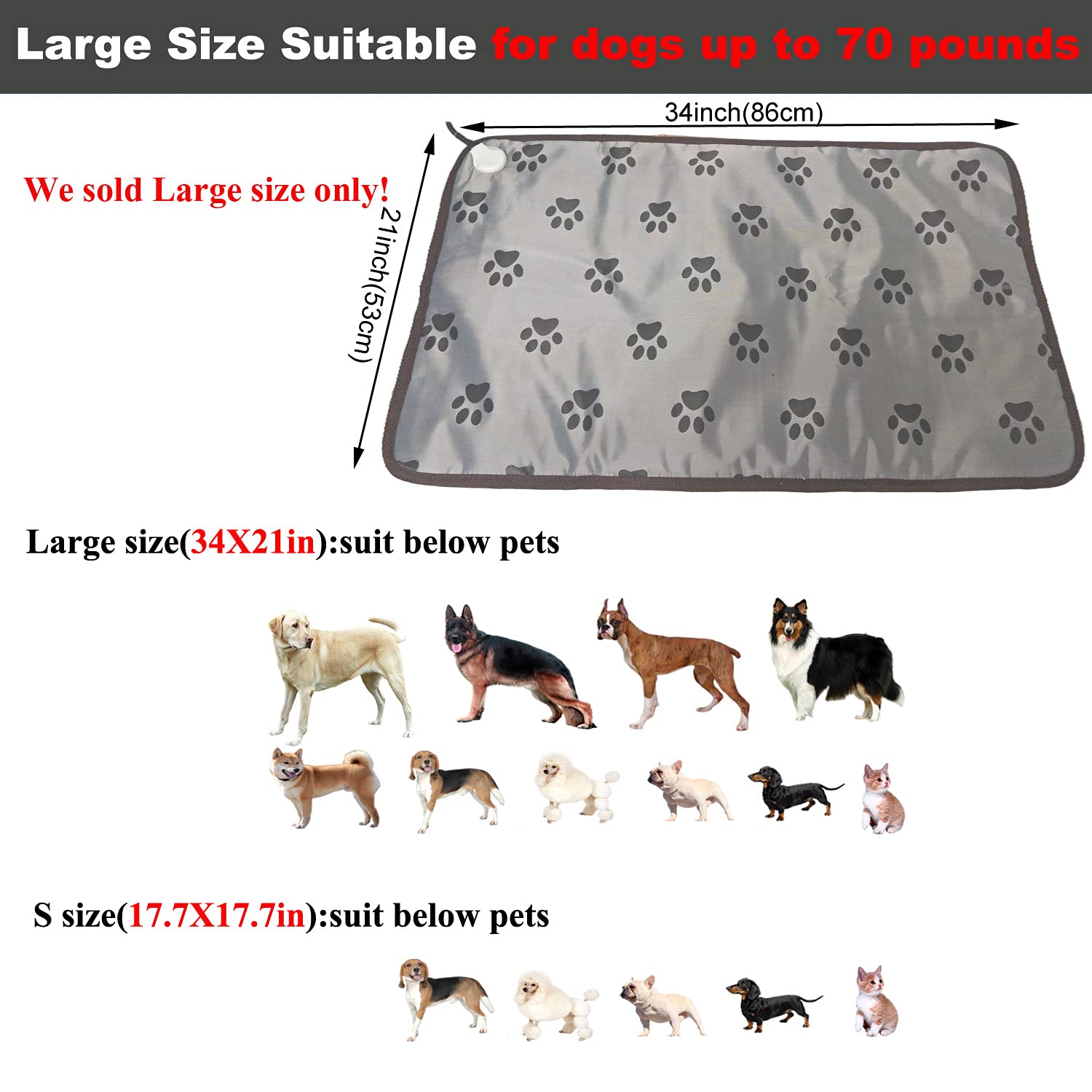 Almohadilla térmica para Perros Grandes para Interiores, tapete térmico Impermeable para Mascotas, Almohadilla térmica para Gatos, Almohadilla térmica para Cachorros para Caja de Parto al Aire