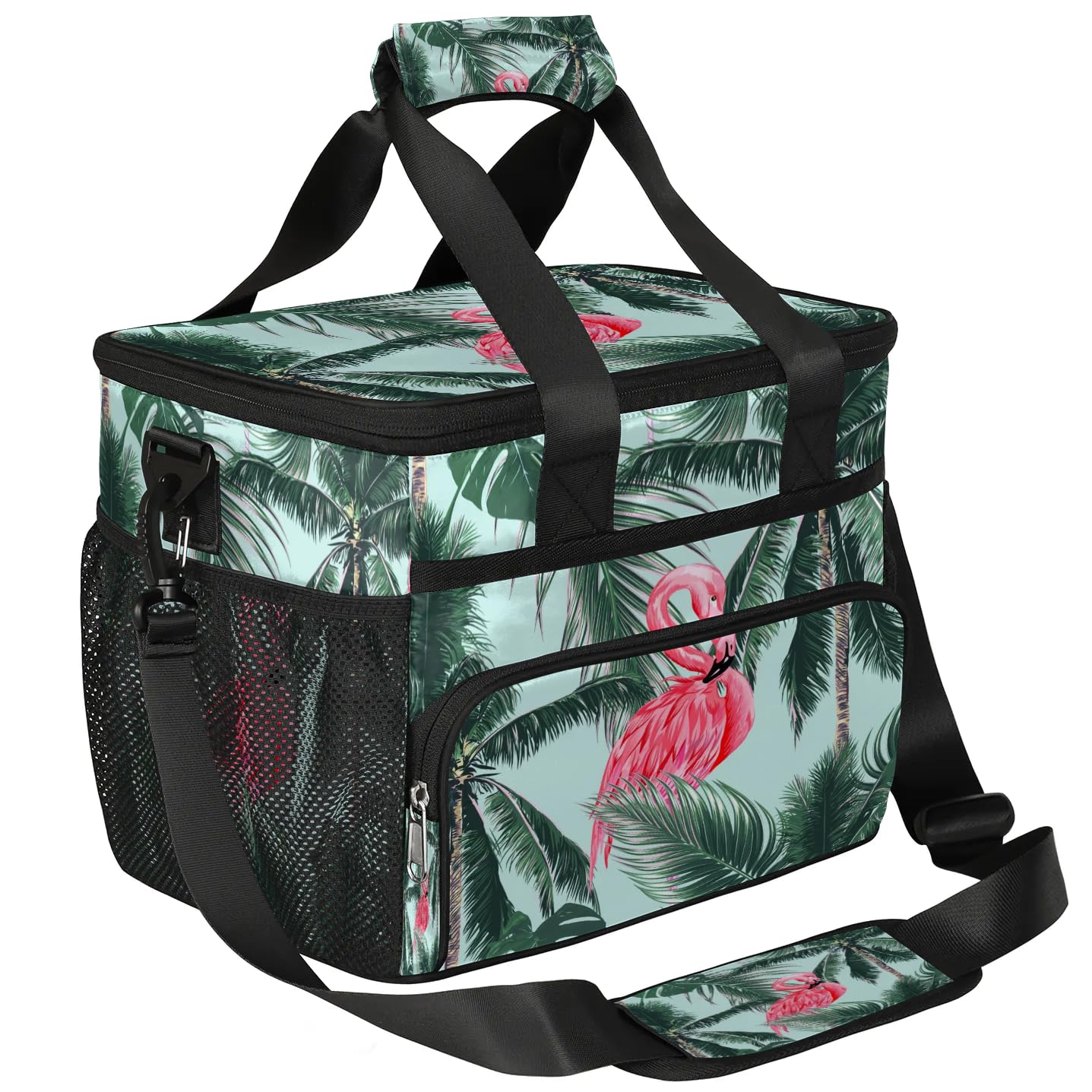 Große Lunchtasche mit Flamingo-Palmenblättern, für Erwachsene, Herren, Damen, Kinder, Mädchen, Jungen, Flamingos, isolierte Lunchbox, Kühltasche, Kühltasche, Kühltasche, Kühltasche für Arbeit,