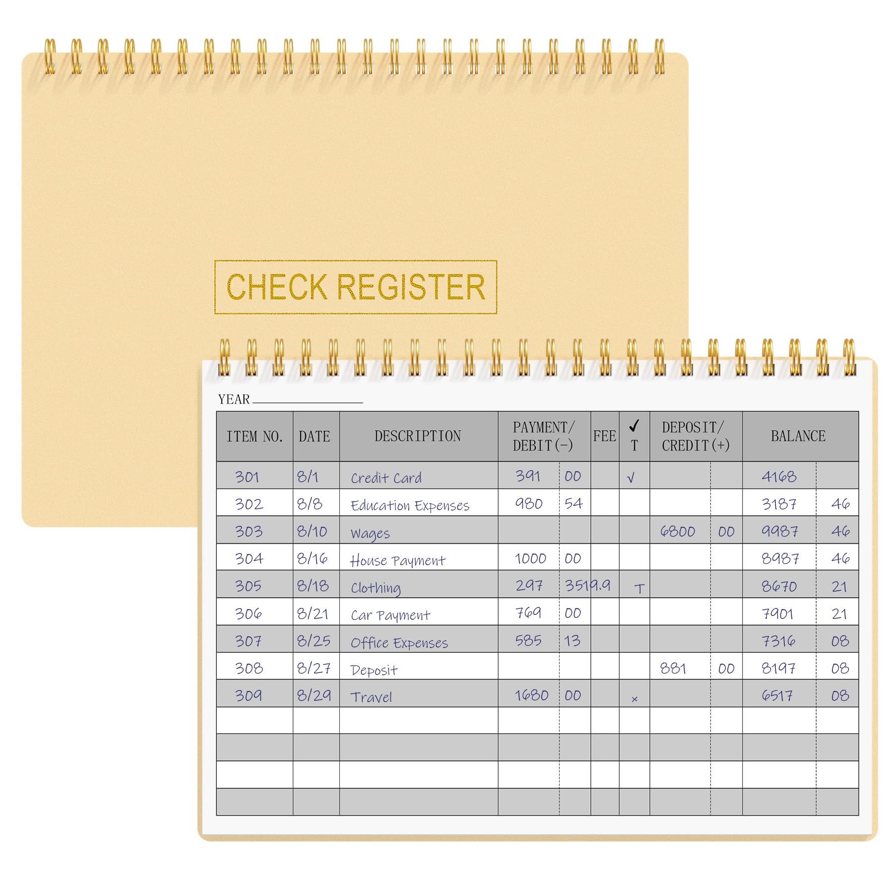 HAUTOCO Check Registers for Personal Checkbook, Transaction Expense Ledger Log Book for Small Business, Checking Account Register Book to Track