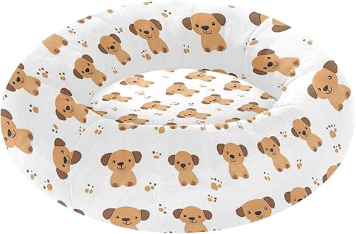 Cute Cartoon Brown Dogs White Anxiety Relief Pet Dog Bed fluffier Dog Pillow Bed for Small Size Pets Sleeping cama elevada para Perros Grandes