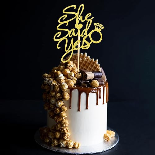 Vista 28 de She Said Yes - Decoración para tartas para decoración de compromiso, novia, propuesta/despedida de soltera, decoración de fiesta de boda, purpurina