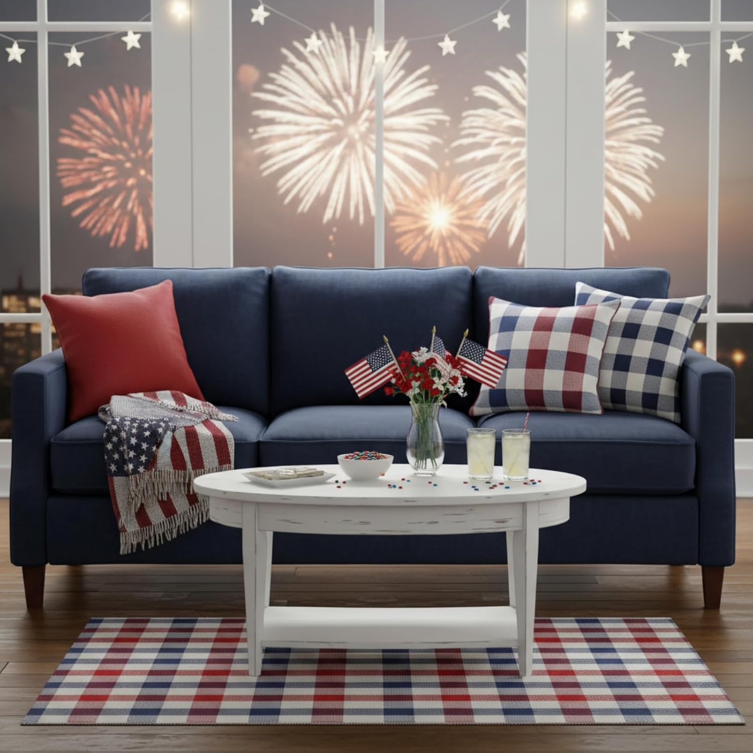 4 Pcs Easter Outdoor Rug 27.5'' x 43'' Front Door Mat Washable Cotton Farmhouse Mat Plaid Checkered Carpet for Indoors, Layered, Porch, Farmhouse (Buffalo Plaid,Patriotic)