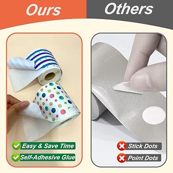 4 Roll 196.8Ft Bulletin Board Borders for Board Trim for Office School Home | Polk Dot Stripes Self-Adhesive Scalloped Rolled Borders for Bulletin Board For Classroom Decor