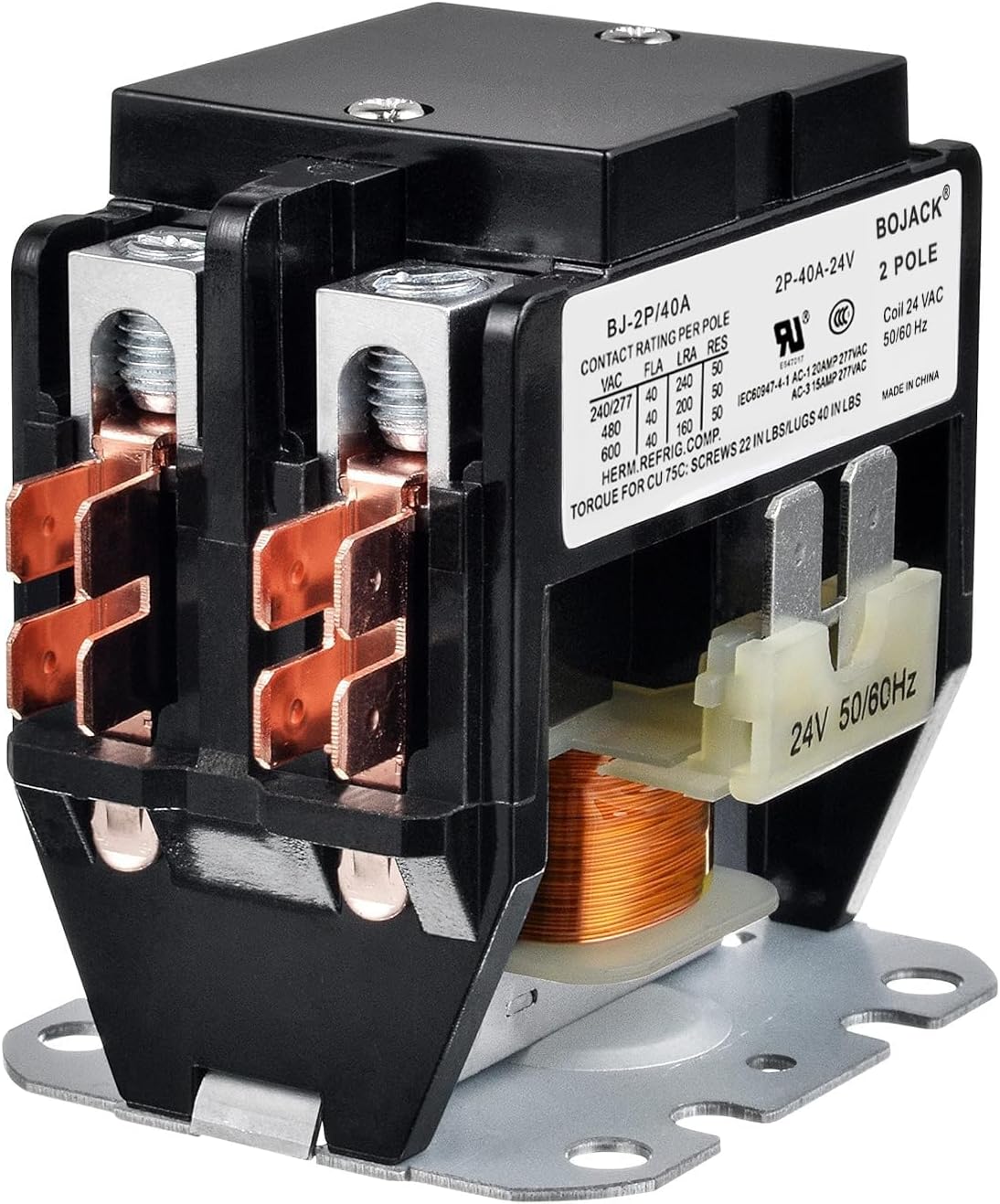 BOJACK 2 Poles FLA 40 Amp Coil 24 VAC Air Conditioner Condenser Compressor Contactor AC Definite Purpose Contactor