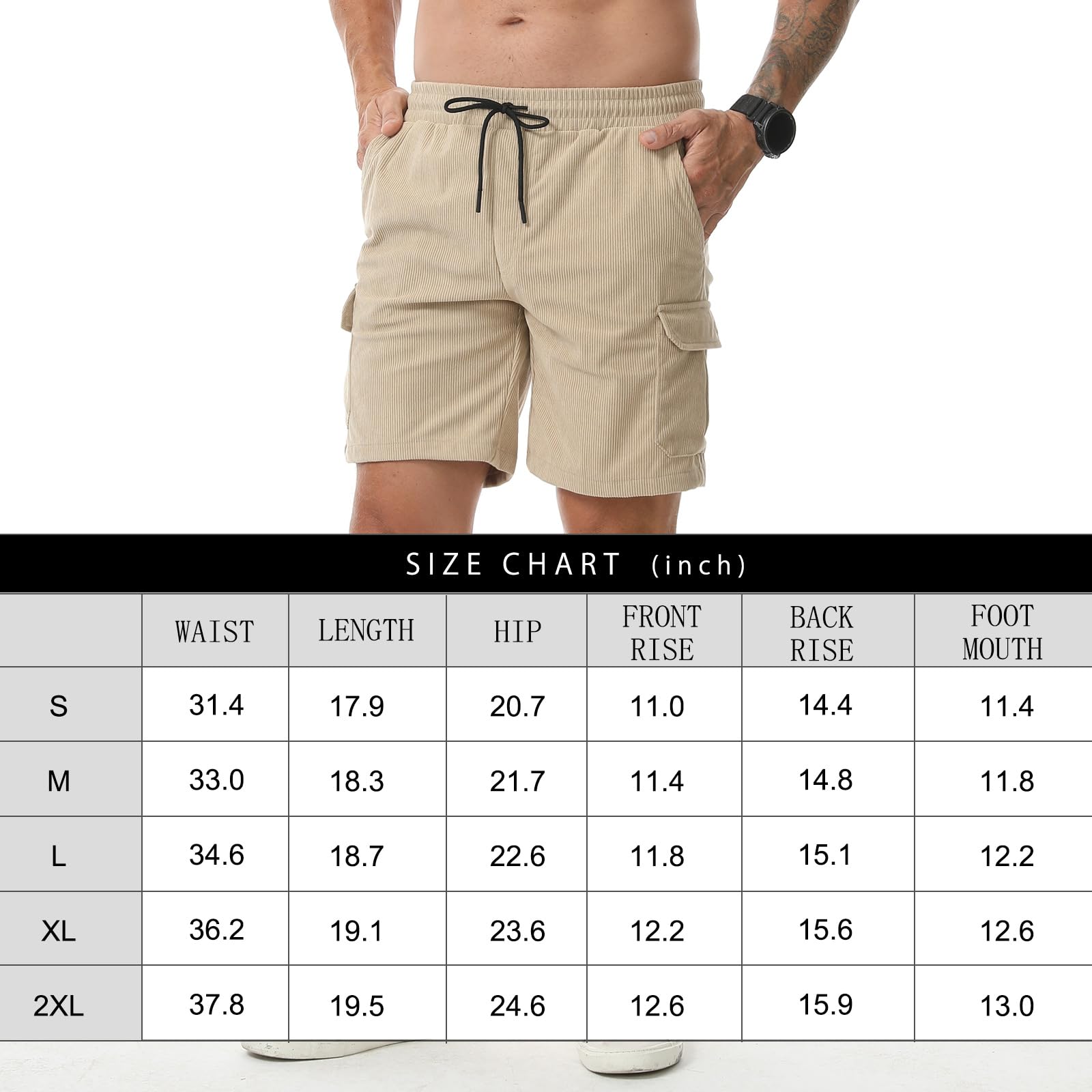 Pantalones Cortos de Pana Cargo Hombre Bermuda con Bolsillos