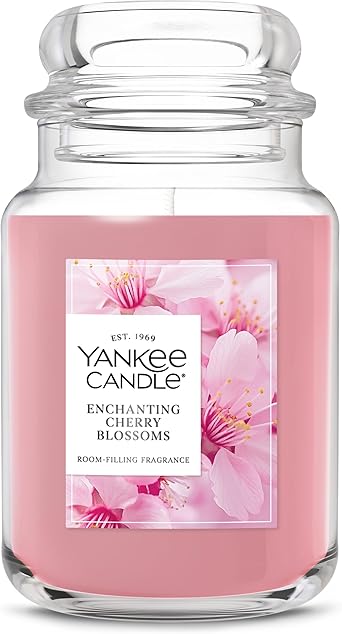 Yankee Candle Large Jar Scented Candle with up to 150 Hour Burn Time, Premium Plant Wax Blend for Consistent Burn, 22 oz Jar Candle with Room Filling Fragrance, Enchanting Cherry Blossoms