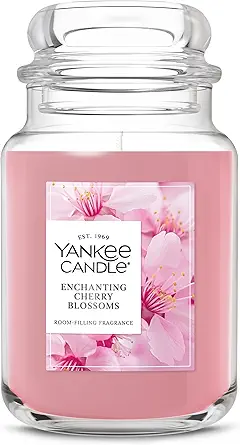 Yankee Candle Large Jar Scented Candle with up to 150 Hour Burn Time, Premium Plant Wax Blend for Consistent Burn, 22 oz Jar Candle with Room Filling Fragrance, Enchanting Cherry Blossoms