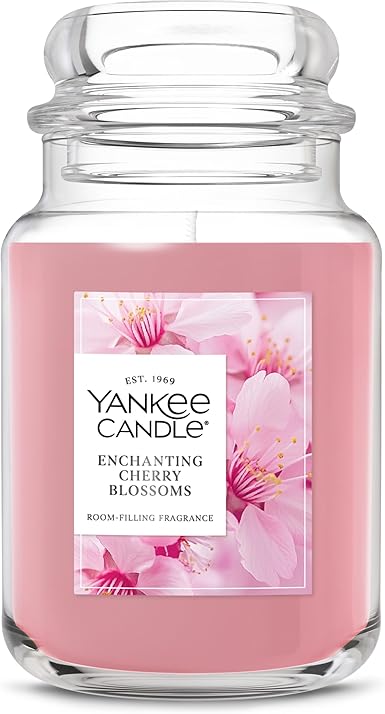 Yankee Candle Large Jar Scented Candle with up to 150 Hour Burn Time, Premium Plant Wax Blend for Consistent Burn, 22 oz Jar Candle with Room Filling Fragrance, Enchanting Cherry Blossoms