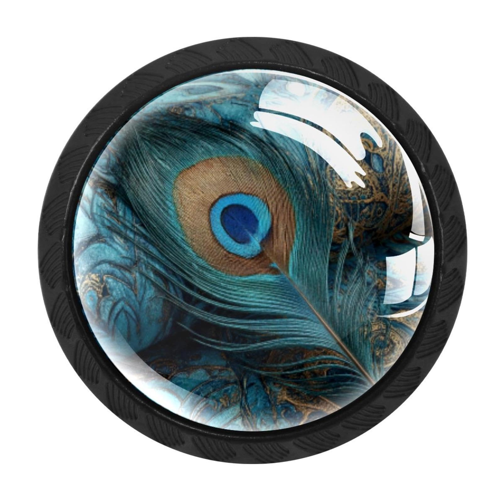 CHENZZZZ Turquoise Peacock Feather Paisley Vintag (3) Drawer Knobs 4 Pack Crystal Dresser Knobs 35mm Glass Cabinet Knobs for Home Office Bathroom