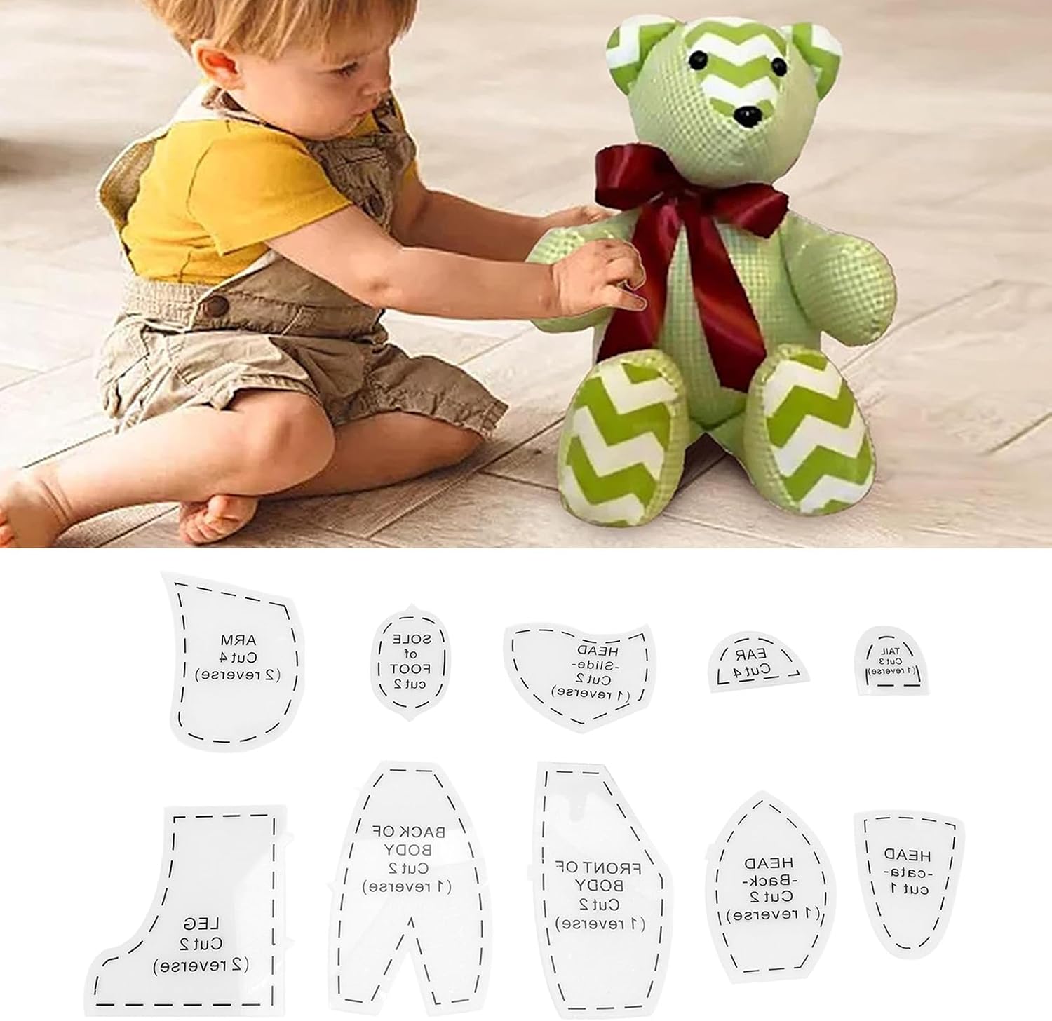 10PCS Memory Bear Template Ruler Set, Acrylic Animal Quilting Template Cutting Sewing Pattern Set for Cute Doll Making Medium, Beginner Art Craft Tools Home (Medium (12 inch))