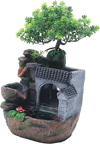 Vista 40 de Indoor Waterfall Fountain Tabletop Fountains with LED Lights,with Rolling Ball Atomizer,Lighted Illuminated Waterfall Indoor Small Rockery Desktop