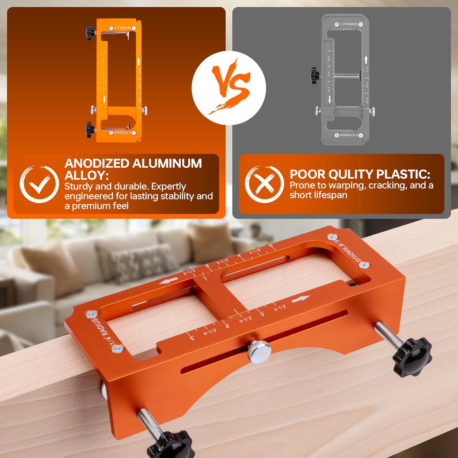 Door Hinge Jig & Installation Tool, Anodized Aluminum Router Template for 3” to 5” Hinges (1/4” & 5/8” Radius) - Complete Door Knob & Deadbolt Mortise Drilling Guide Tool Set