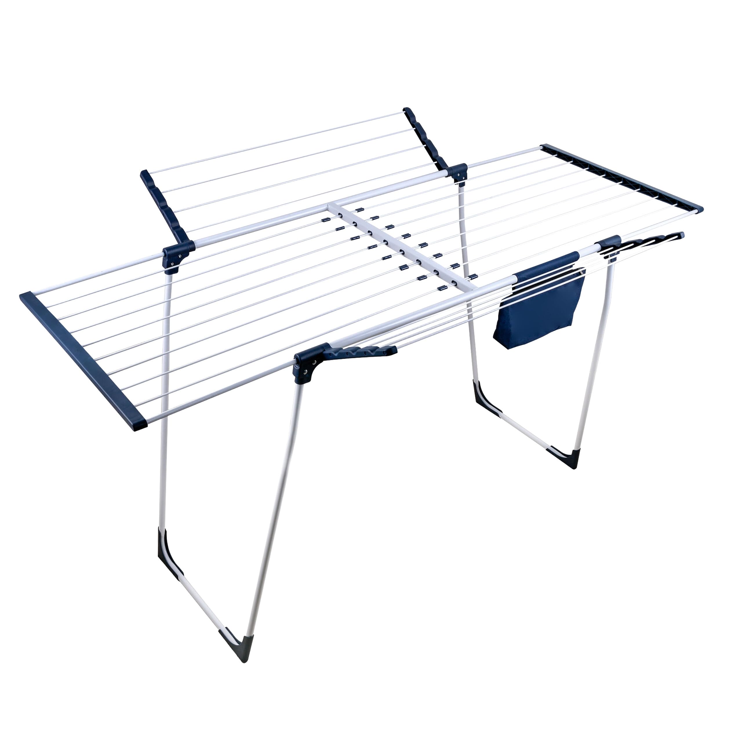 Relaxdays Wäscheständer, klappbar, ausziehbar, weiß/blau | HBT: 96,5x98-161,5x95 cm, Metall, Klammerbeutel, Standtrockner