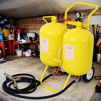 Sand Blaster Pressure Washer Sandblasting Kit Soda Blaster 10 Gallon Tanks 100lb Pressure Abrasive Blaster Dual Tank Abrasive W/26inch H/33inch Gravity Feed Abrasive Blaster yellow