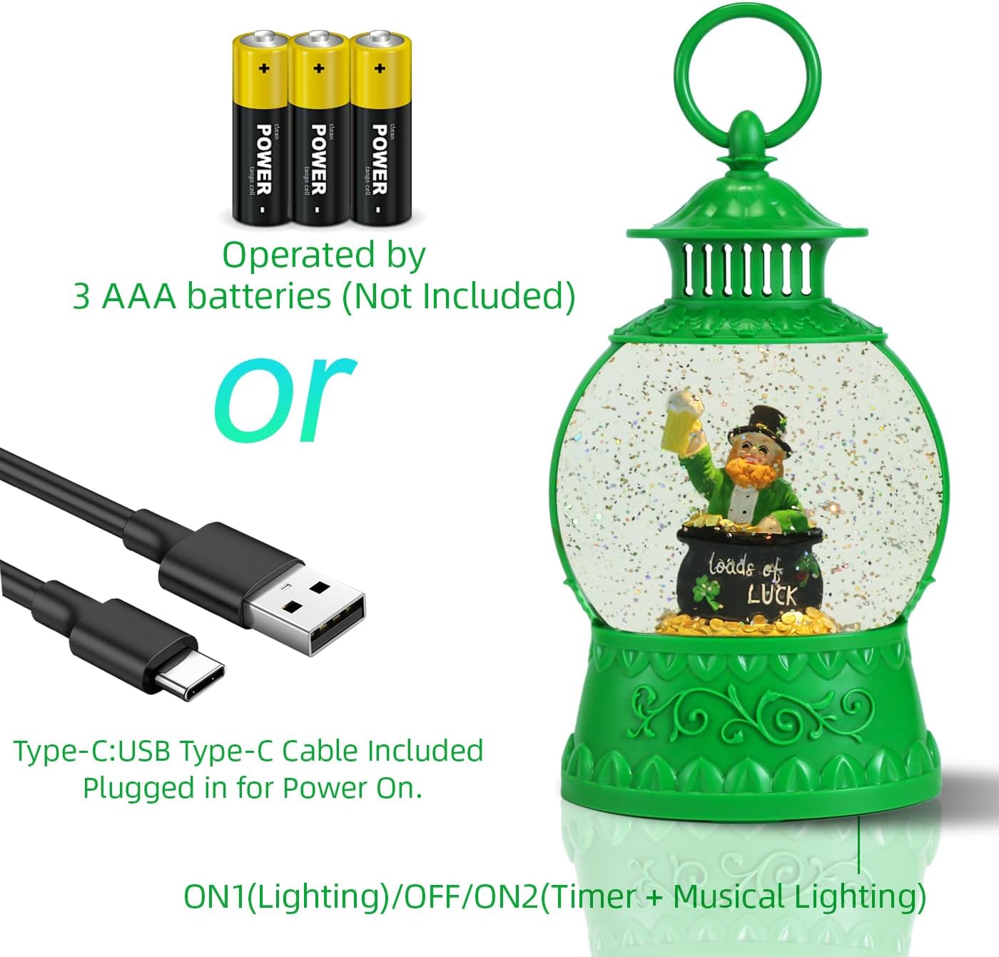 St Patricks Day Snow Globe Decor,St Patricks Day Light Up Snow Globe 6H Timer, USB/Battery Operated,St Patricks Day Home Party Decor - Image 5