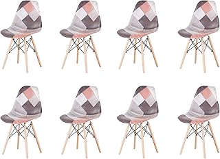 Sim Luxury Juego de 8 sillas de comedor de piel sintética con patchwork, sillas nórdicas ideales para sala de estar, comedor, dormitorio, oficina, cafetería, sala de reuniones (gris, 8)
