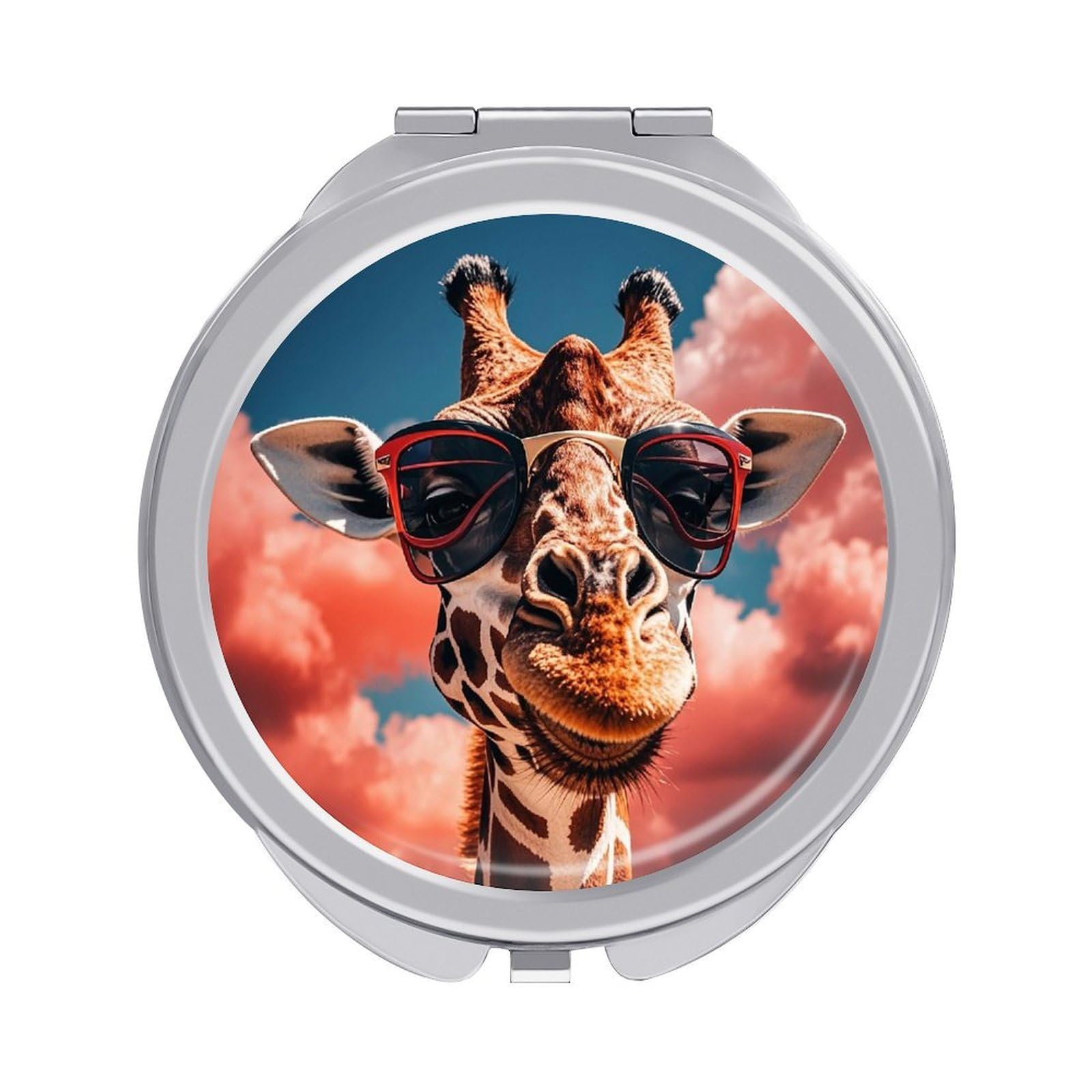 FekiLoot Giraffe Wearing Sunglasses Compact Mirror for Purse Portable Travel Makeup Mirrors Metal Magnifying Pocket Mirror Double Sided Small Handheld Mirrors for Women Travel Essentials