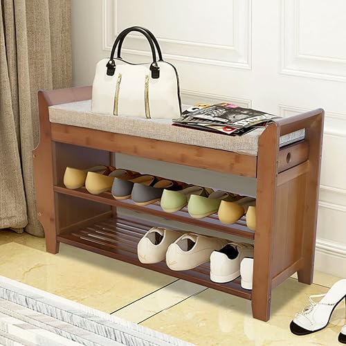 DNYSYSJ Banco de zapatos de 2 niveles para almacenamiento de zapatos, taburete de entrada y asiento suave, adecuado para pasillo, baño, sala de estar